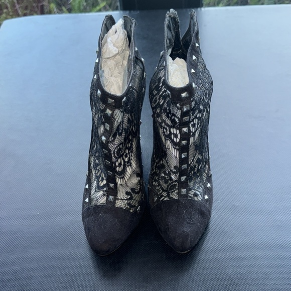 Black Lace & Studded High Heel Bootie, Size 8 - Picture 2 of 5